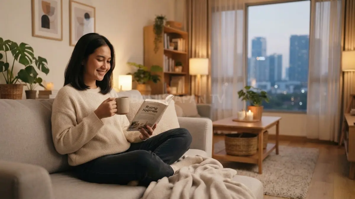 Cozy home design psychology menciptakan suasana rumah nyaman melalui warna, cahaya, tekstur, dan furnitur. (BTV/AI)