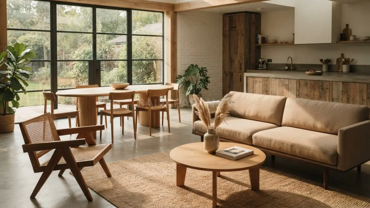 Furnitur minimalis rustic-modern menghadirkan keseimbangan estetika dan fungsi dengan desain stylish serta nyaman. (BTV/AI)