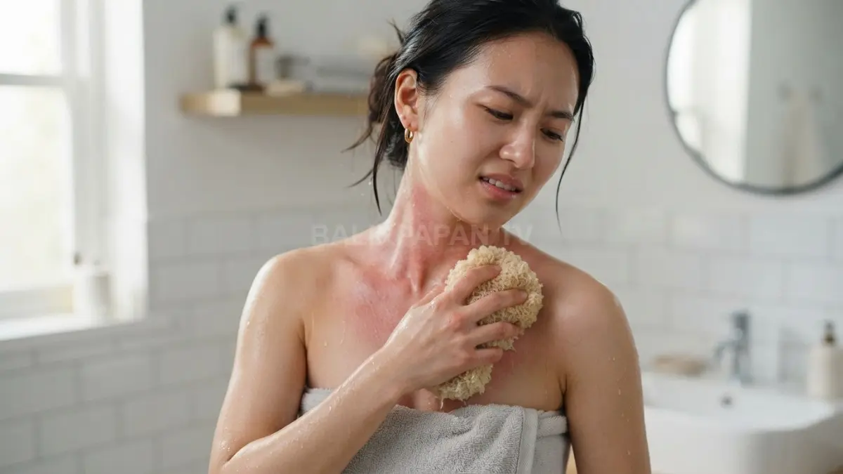 Gesekan berlebih saat menggosok kulit dapat memicu iritasi serta merusak lapisan pelindung alami kulit. (BTV/Ai)