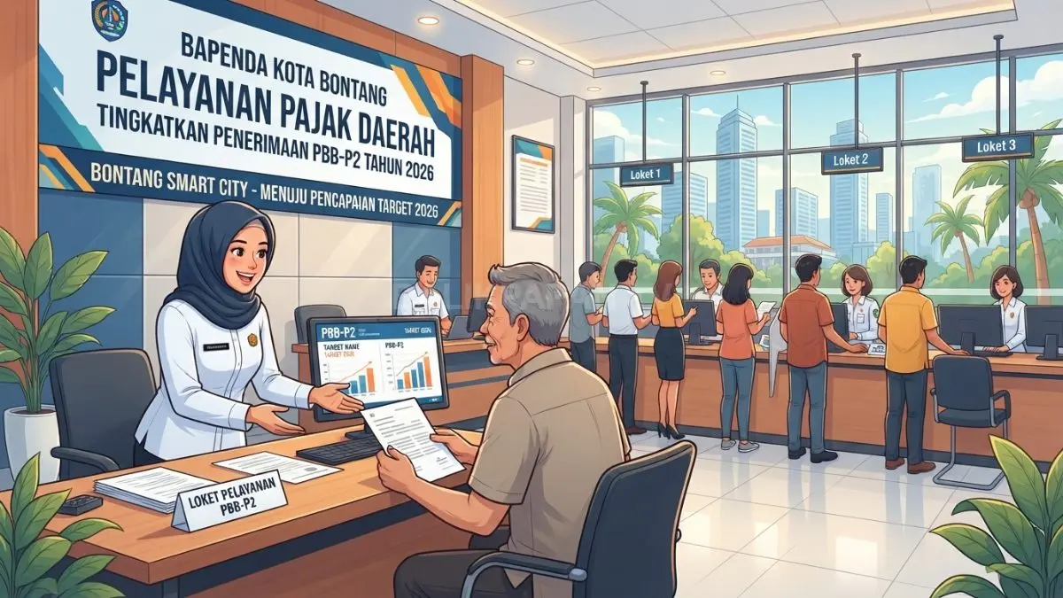 Ilustrasi aktivitas pelayanan perpajakan daerah di Bapenda Bontang sebagai upaya meningkatkan penerimaan PBB-P2 tahun 2026 (BTV/AI)