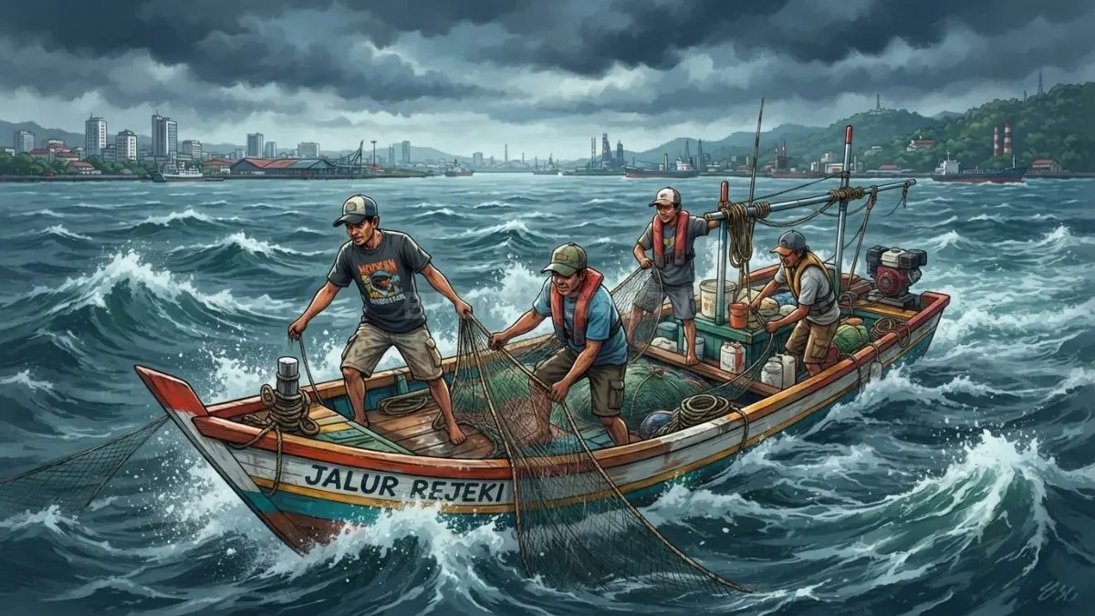 Ilustrasi nelayan beraktivitas di perairan Balikpapan saat BMKG mengingatkan potensi gelombang mencapai 1,5 meter (BTV/AI)