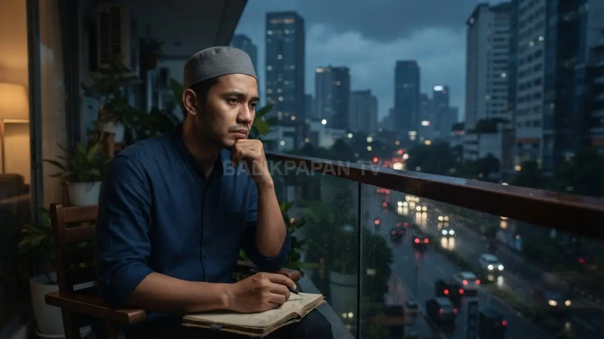 Ilustrasi seorang muslim melakukan introspeksi setelah mengalami kegagalan dalam kehidupan. (BTV/AI)