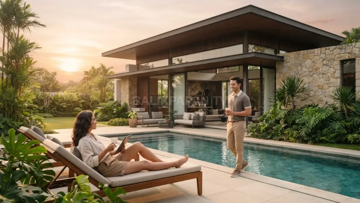 Inspirasi arsitektur luxury tropical house menghadirkan hunian elegan sejuk nyaman menggunakan material alami berkualitas tinggi. (BTV/AI)