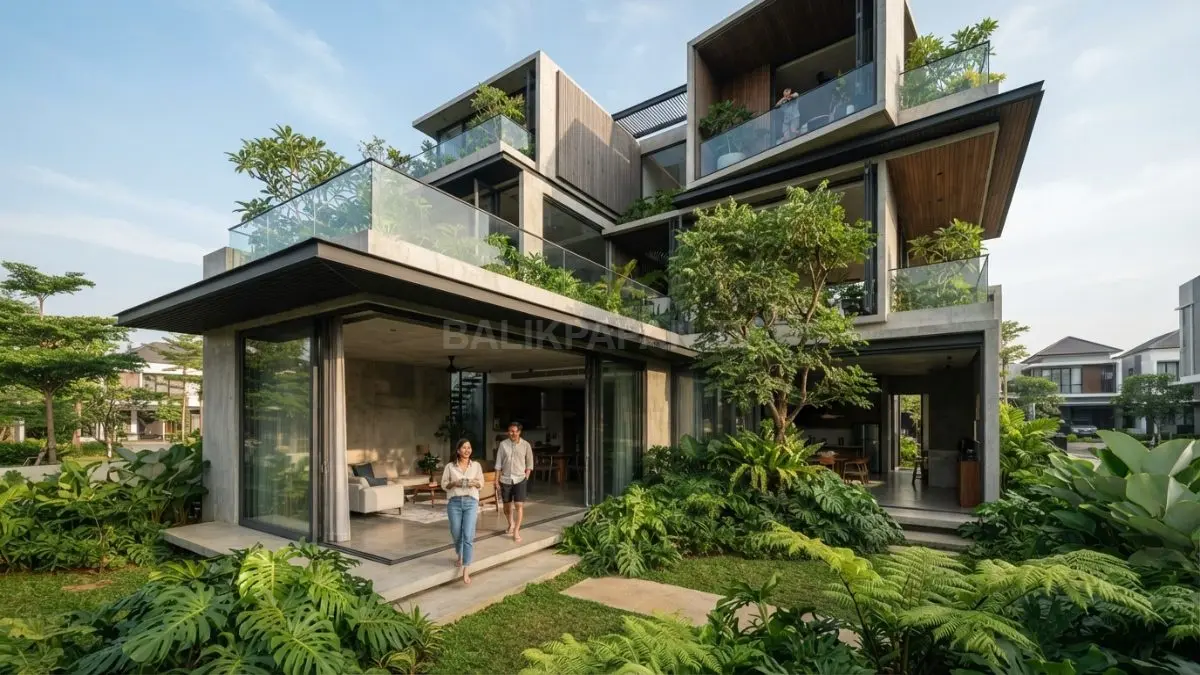 Interlace house menghadirkan ruang dinamis dengan cahaya alami, ventilasi silang, dan hubungan harmonis bersama alam. (BTV/AI)