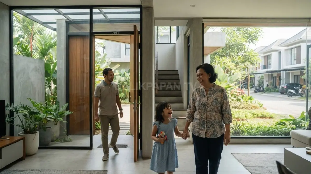 Konsep two house one roof menghadirkan dua hunian modern dalam satu bangunan dengan privasi terjaga. (BTV/AI)