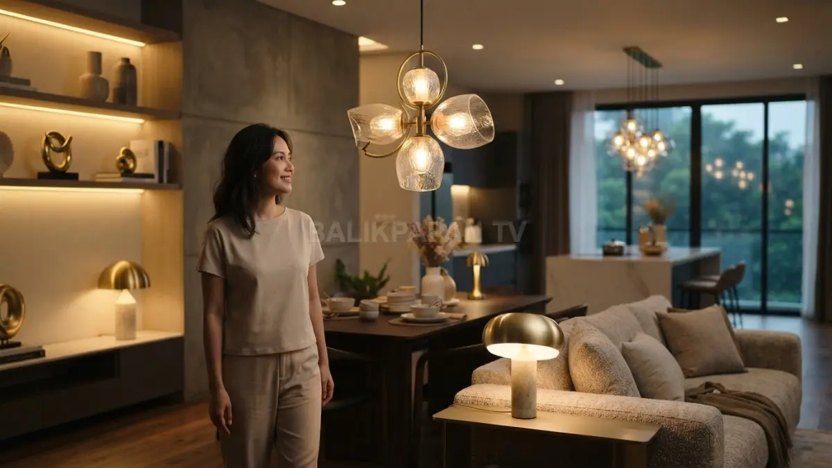 Lighting as Jewellery menghadirkan lampu artistik sebagai elemen dekorasi mewah yang memperkuat karakter interior rumah. (BTV/AI)