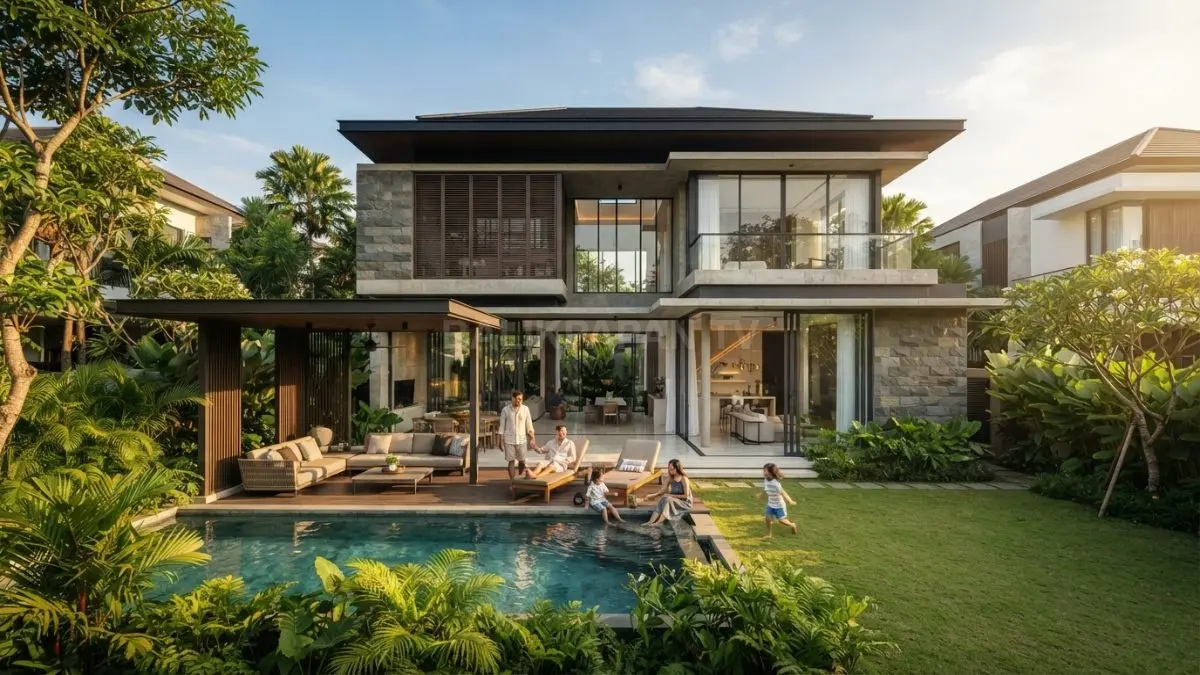 Luxury tropical house dapat dirancang pada berbagai luas lahan dengan konsep ruang terbuka yang nyaman. (BTV/AI)