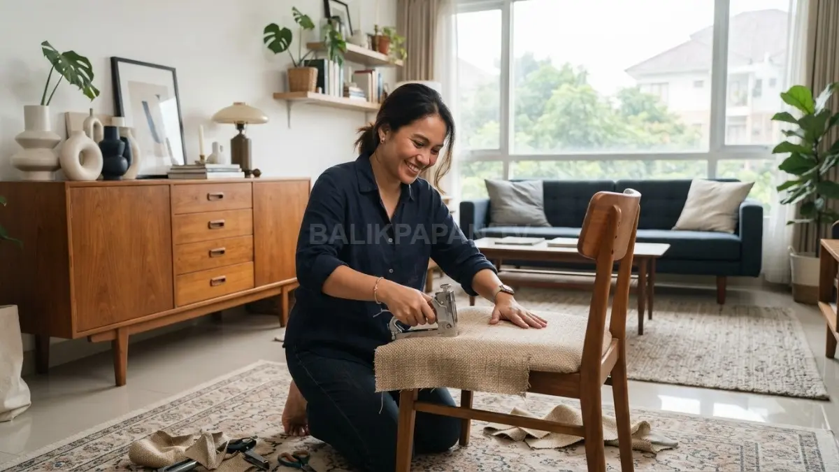 Memanfaatkan furnitur lama dengan kreativitas menghadirkan dekorasi rumah berkarakter melalui konsep berkelanjutan modern. (BTV/AI)