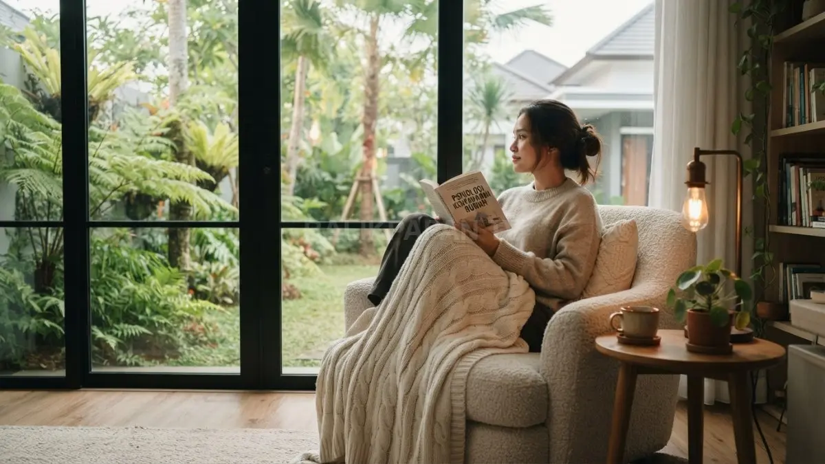 Sudut relaksasi cozy menghadirkan area tenang dengan kursi nyaman, pencahayaan hangat, dan suasana menenangkan. (BTV/AI)