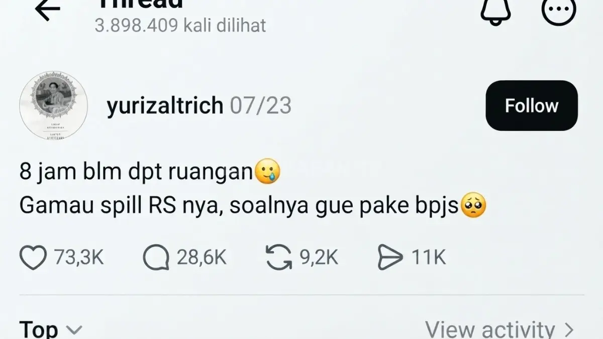 Tangkapan layar unggahan almarhum Yurizal Tri Chaerawan di Threads. 