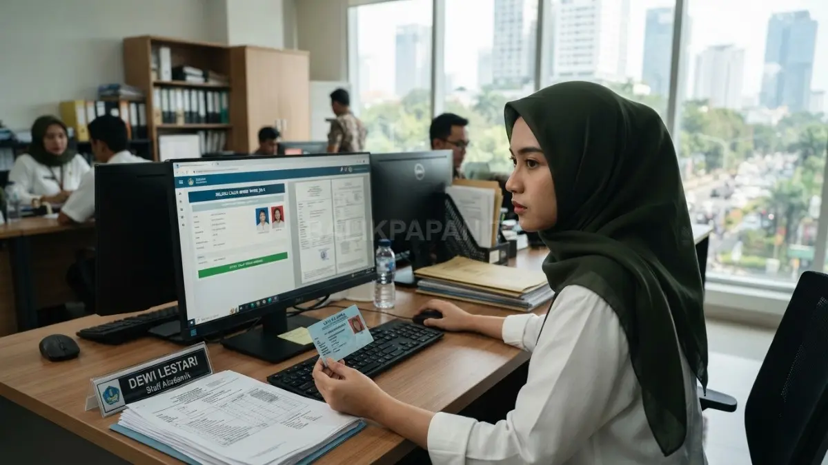 Ilustrasi sistem digital SPMB dan data kartu keluarga dalam proses seleksi calon murid. (BTV/AI)