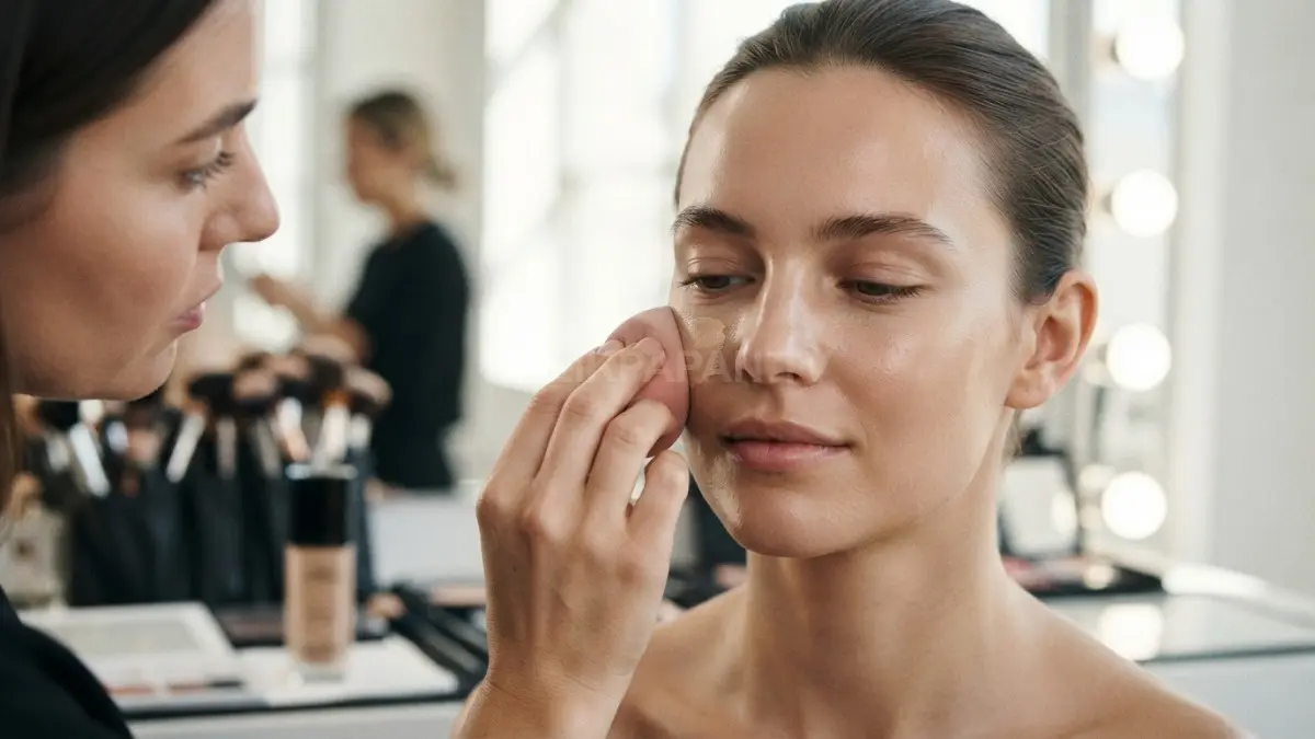 Aplikasikan foundation tipis merata untuk makeup nyaman dan tahan lama, terutama saat cuaca panas. (BTV/AI)