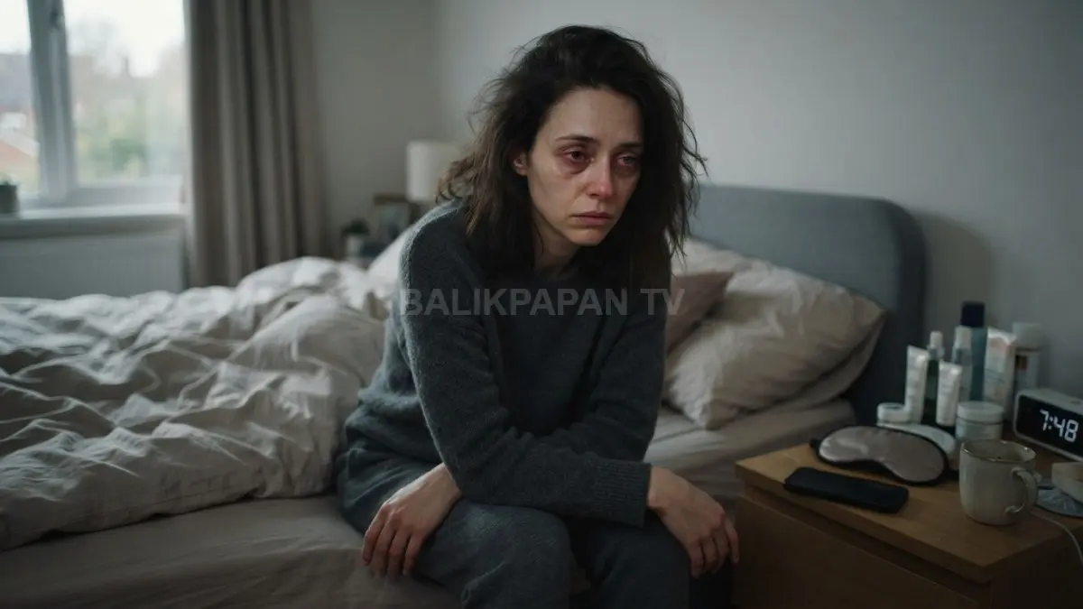 Ekspresi lelah dan tatapan kosong mencerminkan tekanan pikiran serta kurangnya istirahat yang cukup. (BTV/Ai)