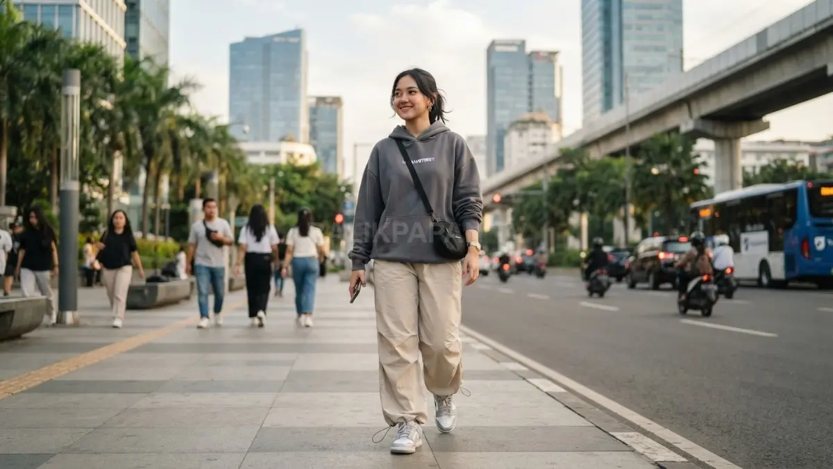Hoodie oversized dan parachute pants menjadi pilihan nyaman Gen Z untuk tampil stylish sepanjang aktivitas harian (BTV/AI)