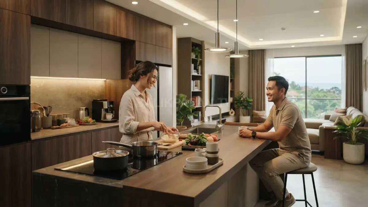 Kitchen island menjadi pusat aktivitas dapur Eropa modern untuk memasak, sarapan, bekerja, dan berkumpul bersama keluarga. (BTV/AI)
