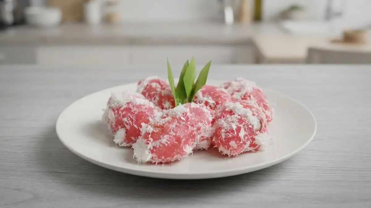 Kue sanggar banyu manis berbalut kelapa parut siap memanjakan lidah para penikmat kuliner tradisional. (BTV/Ai)