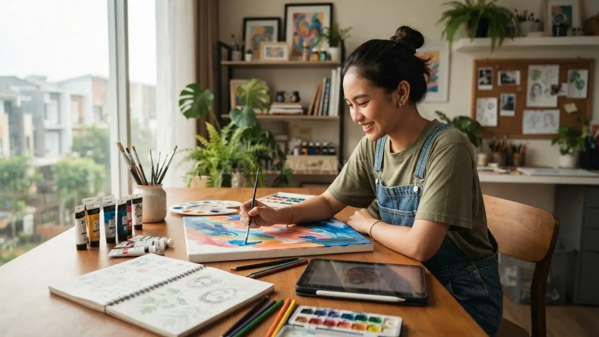 Melukis dan menggambar menjadi hobi kreatif menyenangkan untuk menuangkan ide, melatih imajinasi, serta menghasilkan karya menarik (BTV/AI)
.
