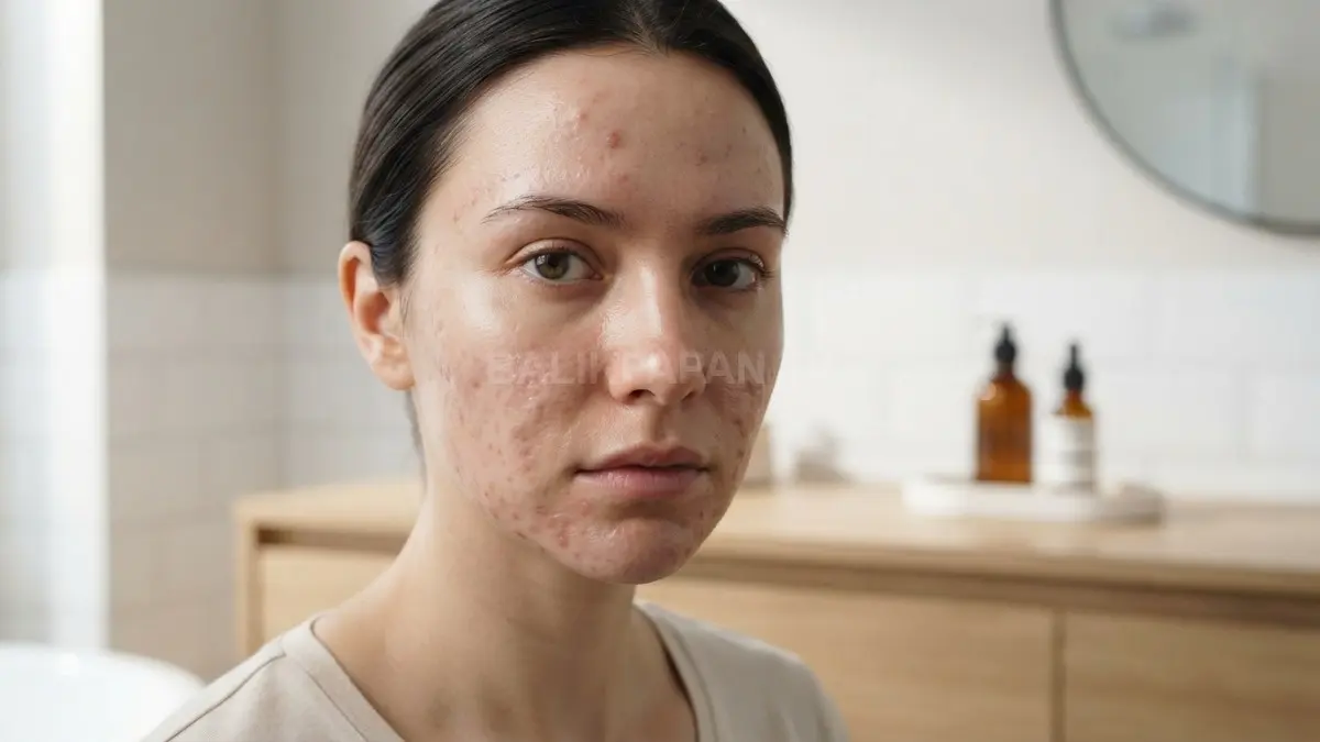Tampilan tekstur kulit berjerawat secara natural menegaskan pentingnya perawatan dermatologi yang tepat dan realistis. (BTV/Ai)
