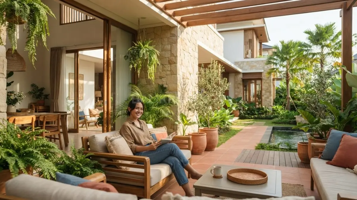Terracotta, batu alam, dan kayu menghadirkan karakter Mediterranean home decor yang hangat, natural, dan elegan. (BTV/AI)
