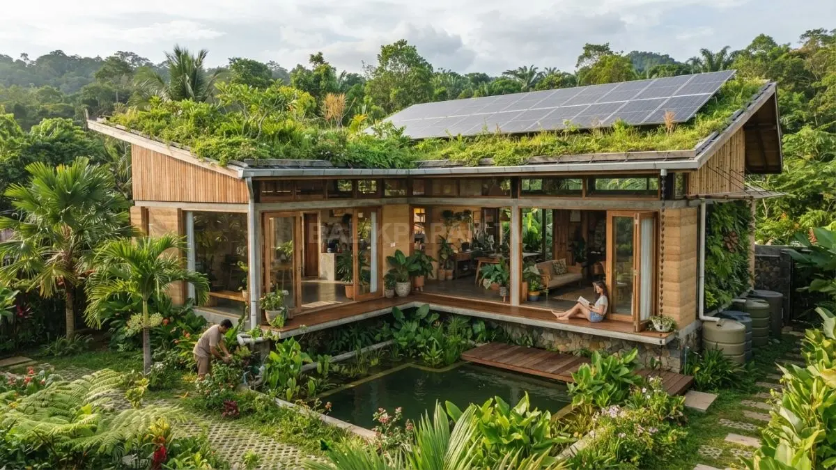 Arsitektur ramah lingkungan memadukan efisiensi energi, air, material, ruang, kenyamanan penghuni, dan vegetasi untuk hunian berkelanjutan. (BTV/AI)