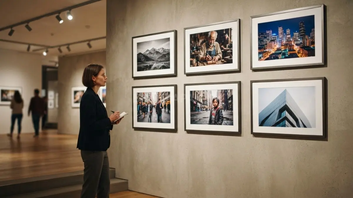 Atur jarak antarbingkai secara konsisten agar wall gallery terasa rapi, seimbang, luas, dan nyaman dipandang (BTV/AI)
