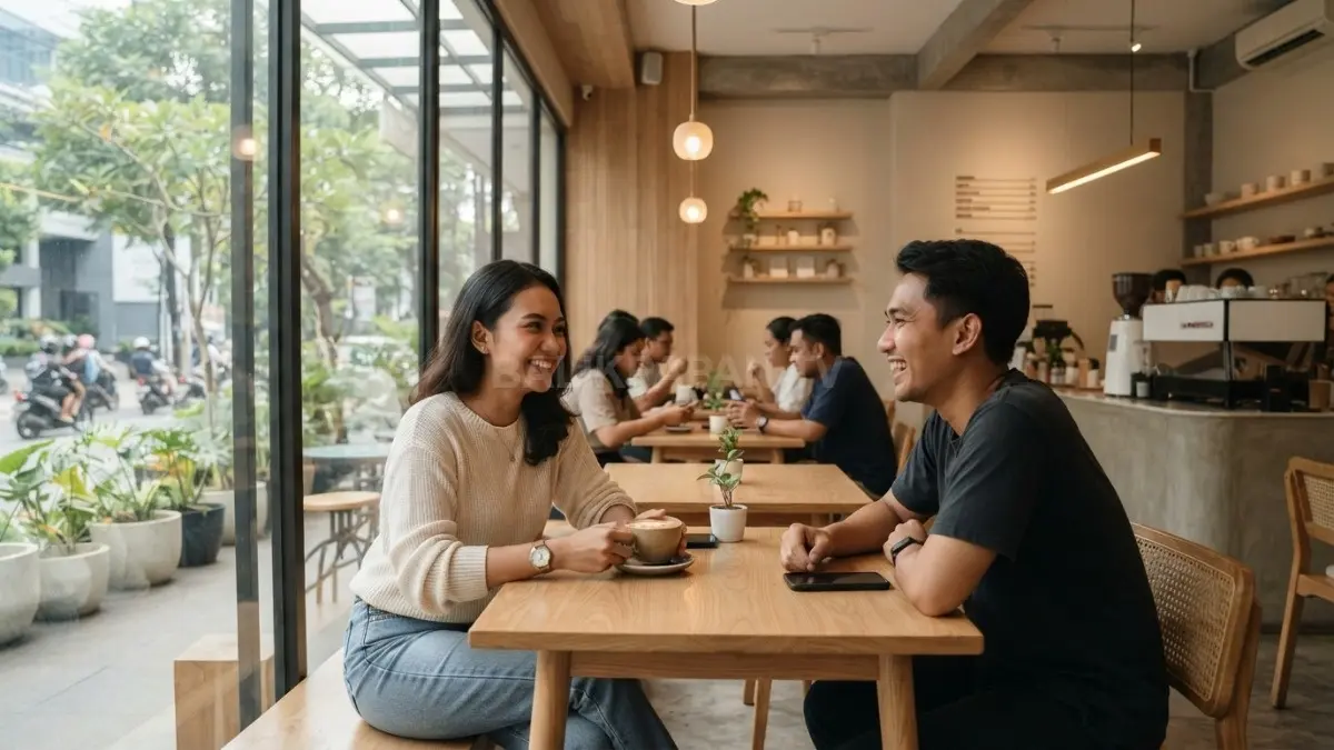 Desain kafe ala Korea tampil minimalis, natural, hangat, nyaman, estetis, dan modern untuk pengunjung. (BTV/AI)

