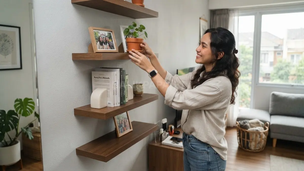 Floating shelf jadi solusi dekorasi sekaligus penyimpanan yang hemat ruang, estetik, dan fungsional untuk rumah (BTV/AI)
