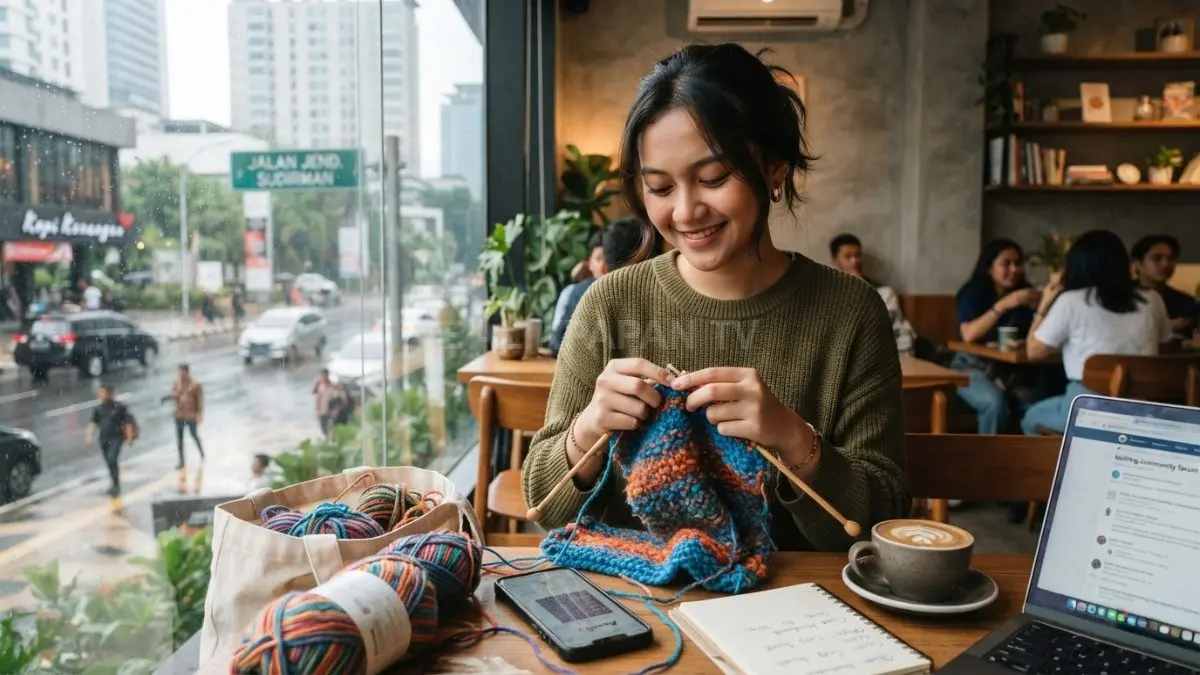 Hobi merajut Gen Z kini makin kreatif, produktif, dan berpeluang menghasilkan cuan dari karya handmade unik (BTV/AI)
