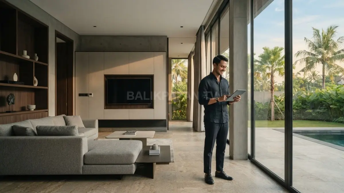 Luxury minimalist house menghadirkan teknologi pintar tersembunyi yang menyatu dengan arsitektur, menciptakan hunian modern dan elegan. (BTV/AI)
