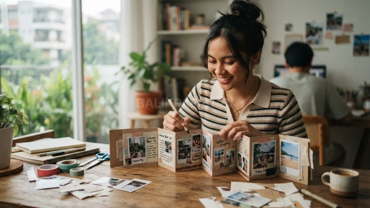 Mini Scrapbook Accordion yang praktis dan unik bikin kenangan tersusun rapi, kreatif, personal, dan estetik (BTV/AI).
