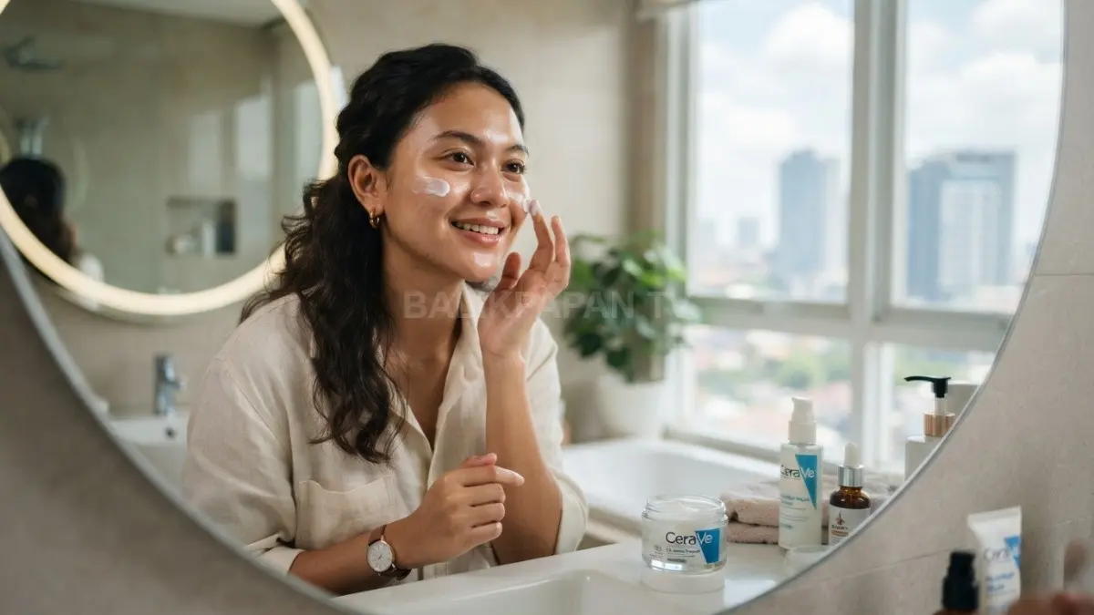 Pelembap membantu menjaga kelembapan kulit dan membuat rutinitas skincare pemula lebih teratur, nyaman, serta mudah diingat (BTV/AI).
