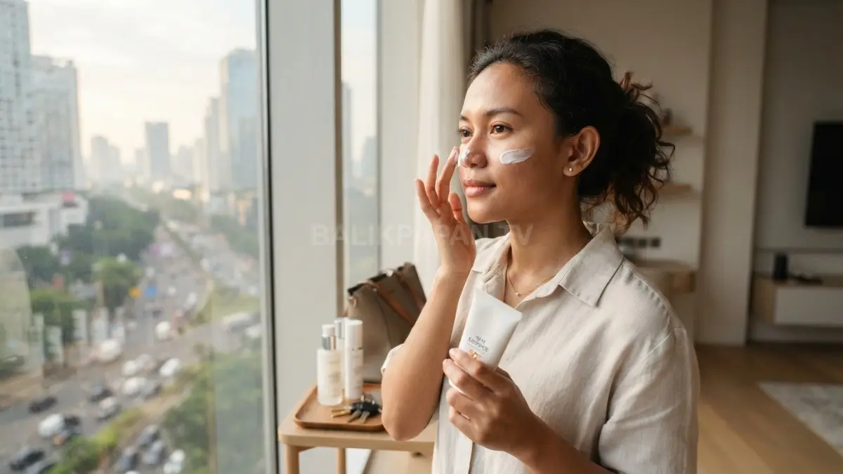 Penggunaan sunscreen pagi hari membantu melindungi kulit dari paparan sinar UV dan polusi perkotaan. (BTV/Ai)
