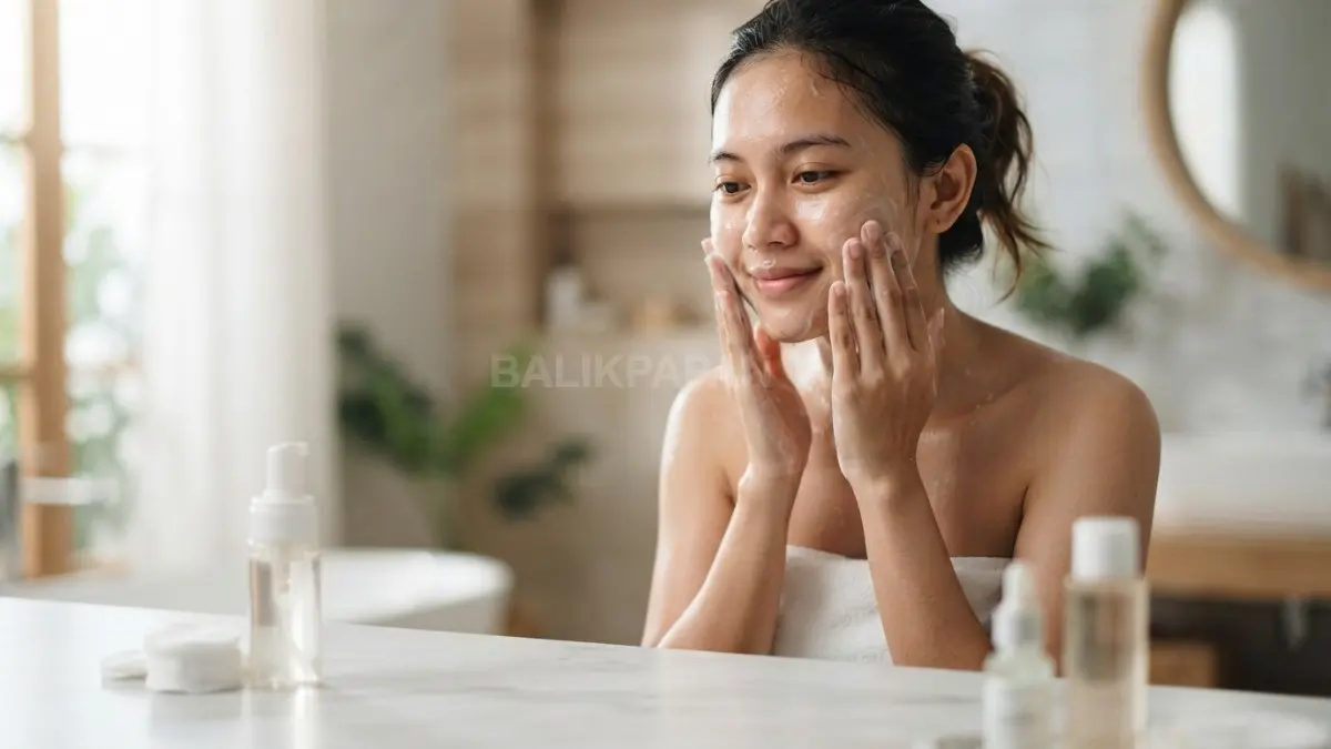 Perawatan wajah yang lembut dan teratur membantu menjaga kesehatan skin barrier secara alami. (BTV/Ai)