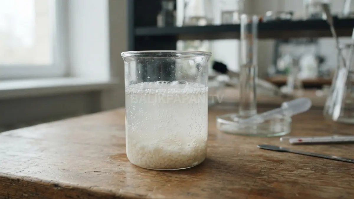 Proses fermentasi air beras alami memperlihatkan aktivitas mikroorganisme untuk perawatan kulit yang kaya nutrisi. (BTV/Ai)