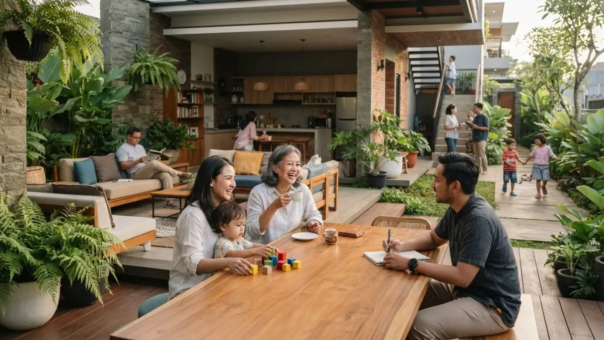 Ruang komunal yang terbuka mendorong interaksi penghuni, memperkuat kebersamaan, dan menghadirkan identitas budaya dalam keseharian. (BTV/AI)