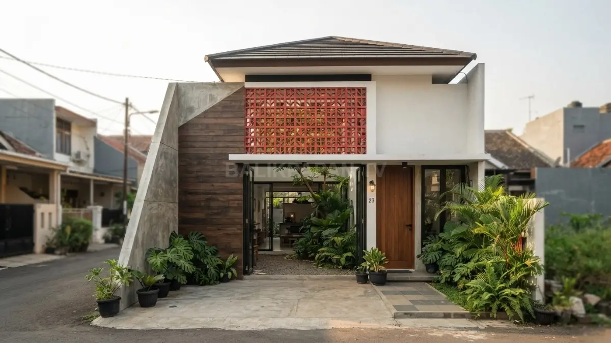 Rumah Jengki dengan courtyard mini menghadirkan cahaya alami dan sirkulasi udara dari dalam rumah (BTV/AI)