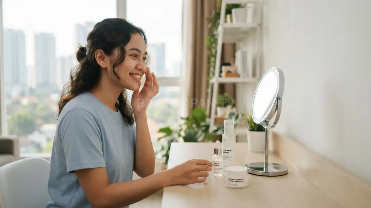 Rutinitas skincare sederhana membantu pemula lebih mudah konsisten merawat kulit setiap hari tanpa terasa rumit (BTV/AI).
