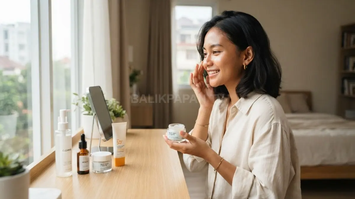 Rutinitas skincare sederhana membantu pemula merawat kulit konsisten tanpa harus menggunakan banyak produk setiap hari (BTV/AI)
