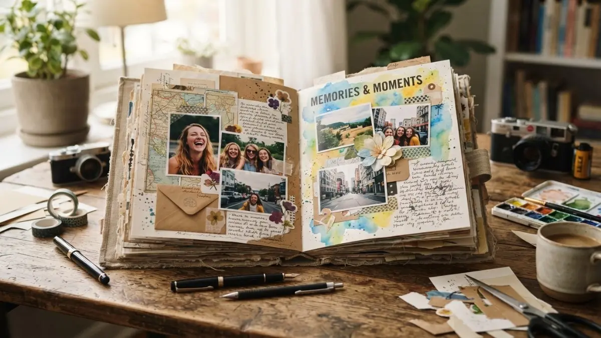 Scrapbook dan art journal memadukan kertas, foto, tulisan, serta dekorasi menjadi karya personal penuh kreativitas. (BTV/AI)