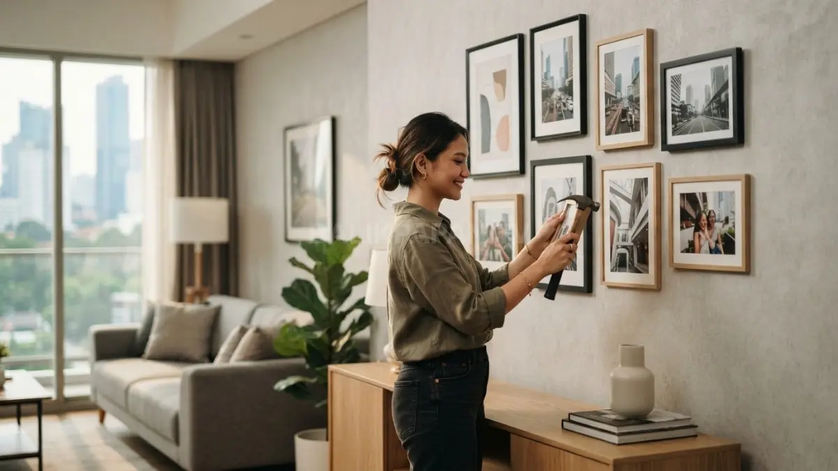 Sisakan ruang kosong agar wall gallery menjadi focal point yang tetap estetik, seimbang, dan tidak terasa berlebihan (BTV/AI).
