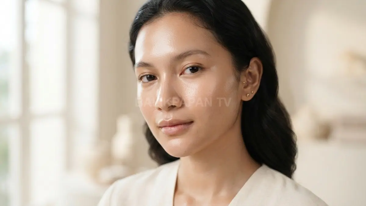 Tampilan kulit wajah healthy glow tampak lembap, segar, dan terawat alami dengan kilau sehat memikat. (BTV/Ai)