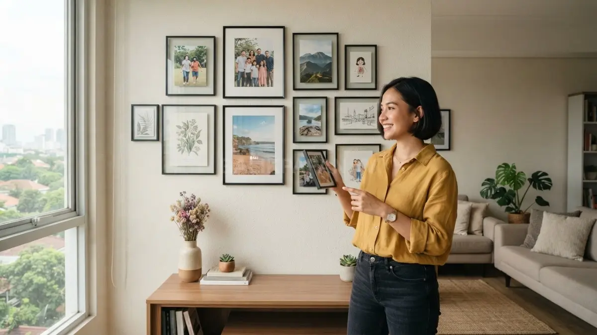 Wall gallery membuat ruangan terasa lebih personal melalui susunan foto, poster, dan karya favorit yang harmonis (BTV/AI)
