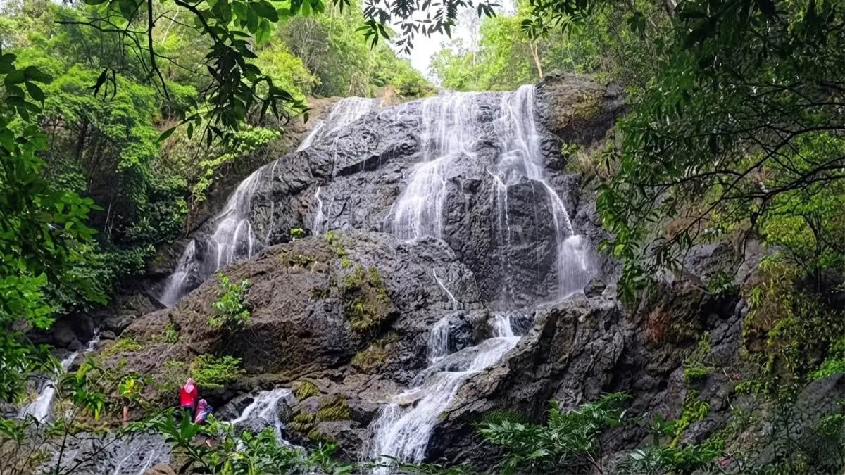 Air Terjun Doyam Seriam di Desa Modang Paser memiliki beberapa tingkatan dan dikelilingi hutan alami Kalimantan Timur. (BTV/AI)