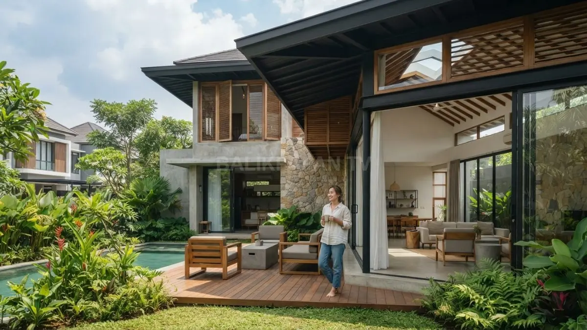 Arsitektur rumah tropis modern mengutamakan ventilasi alami, pencahayaan, bukaan, material, dan ruang hijau (BTV/AI).
