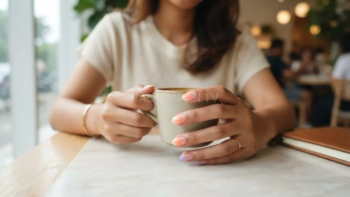 Aura nails menghadirkan gradasi lembut dari tengah kuku yang menciptakan efek dimensional, simpel, modern, dan tetap menarik untuk gaya Gen Z sehari-hari. (BTV/AI)