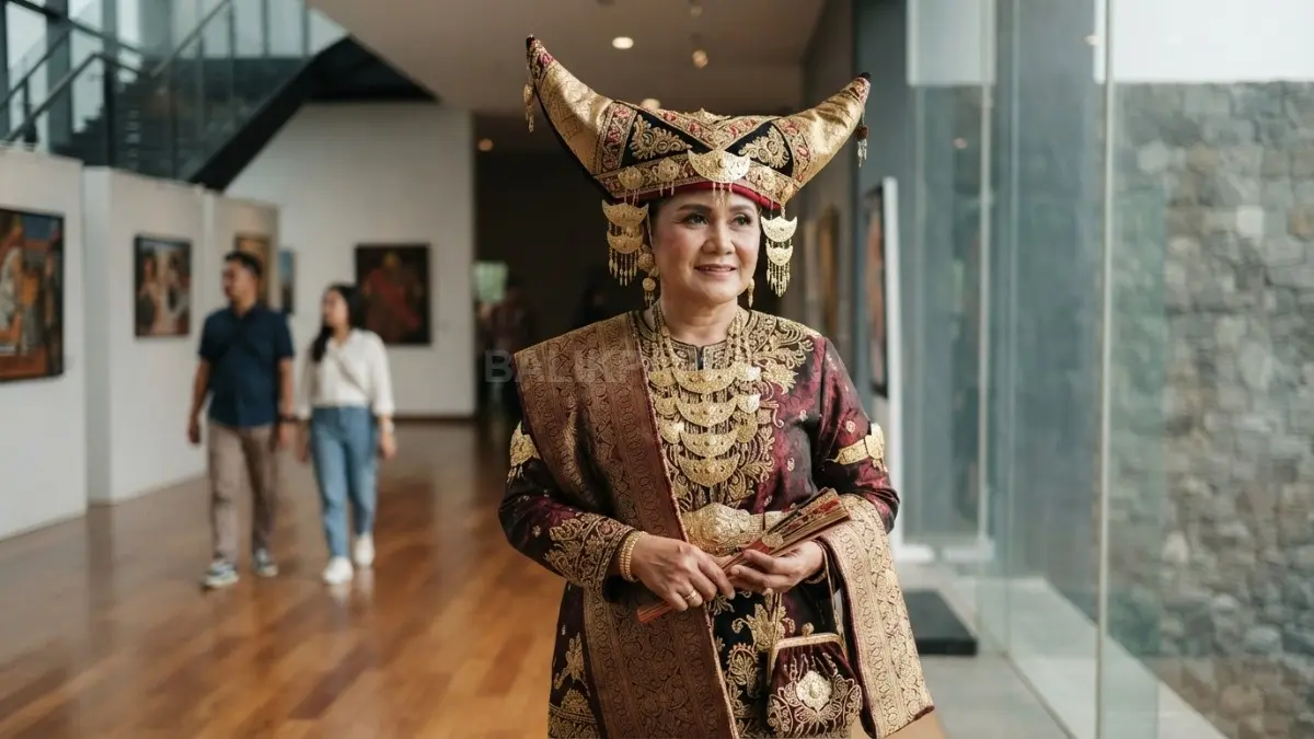 Bundo Kanduang, busana adat Minangkabau dengan penutup kepala khas dan penuh makna budaya (BTV/AI).
