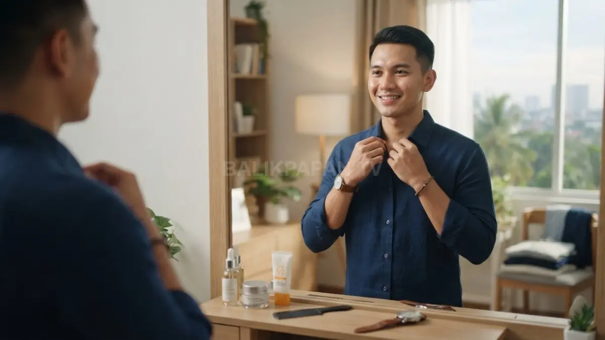 Gaya elegan tercipta dari pakaian rapi, perawatan kulit sederhana, perlindungan matahari, dan kebiasaan sehat konsisten. (BTV/AI)