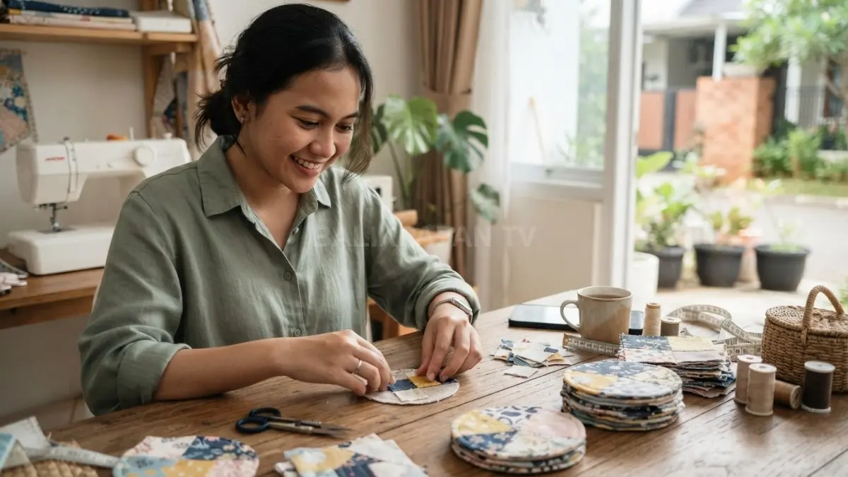 Kain perca disulap menjadi tatakan gelas cantik, praktis, sekaligus melatih kreativitas dan ketelitian (BTV/AI)

