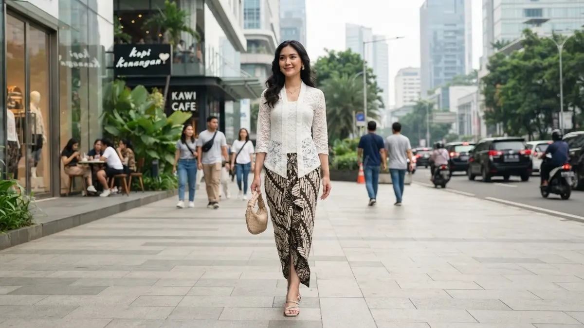 Kebaya batik memadukan warisan budaya dan gaya modern, menciptakan tampilan anggun, elegan, serta berkarakter. (BTV/AI)