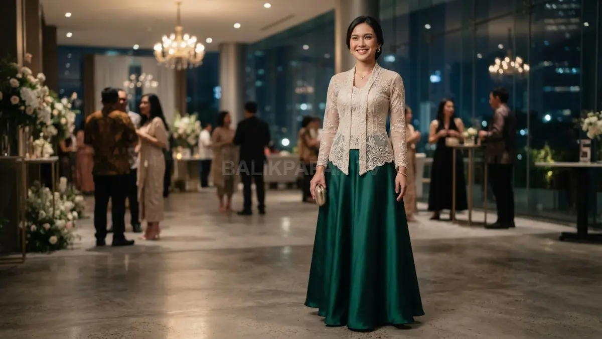 Kebaya modern dengan rok panjang tampil anggun, elegan, dan kekinian untuk berbagai acara spesial (BTV/AI).
